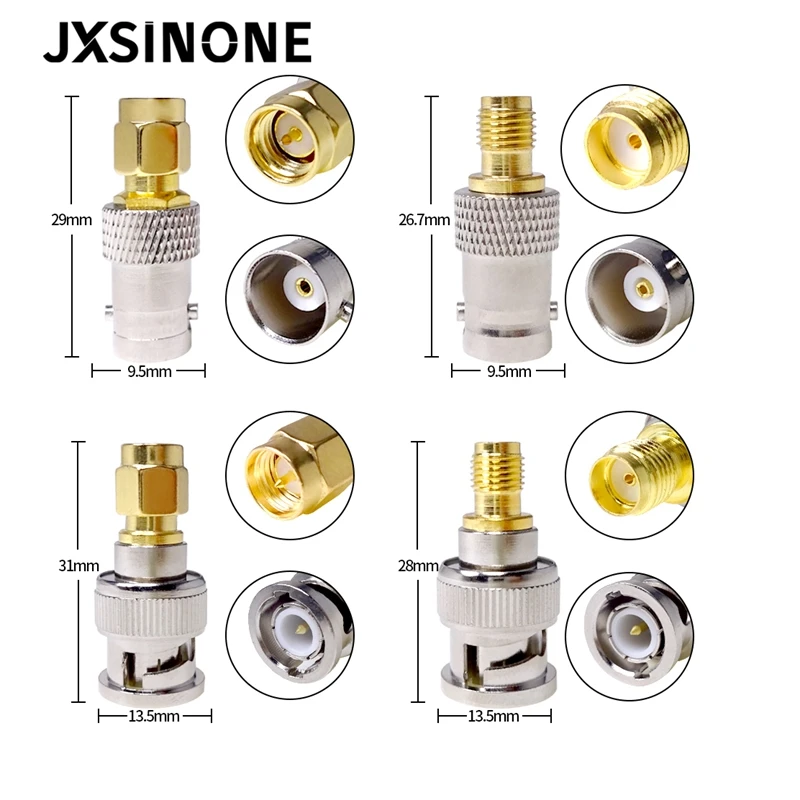 

JXSINONE 4PC SMA to BNC Plug Connector Kit Male Female M/F Radio Antenna Adapter RF Coax Converter Coaxial