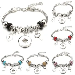Hot Sale Snap Button Bracelet Lobster Buckle Snake Chain Bangles Clay Beaded Snap Bracelet Fit 20mm 18MM Snap Buttons Jewelry