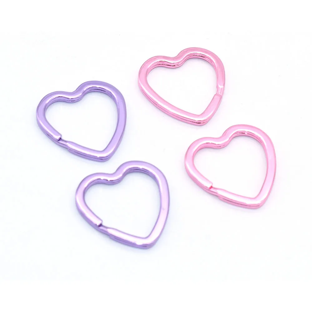 30mm Heart Shape Key Ring Purple Split Ring Pink Jump Ring Leather Craft for Key Chains Connectors For Jewelry Making Supplies