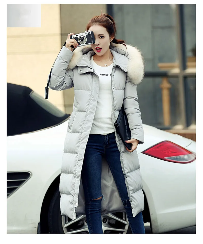 Down Jackets Raccoon Women's Fur Collar Hooded Coat Female Winter Jacket Women Padded Long Parka Chaqueta Mujer WXF421