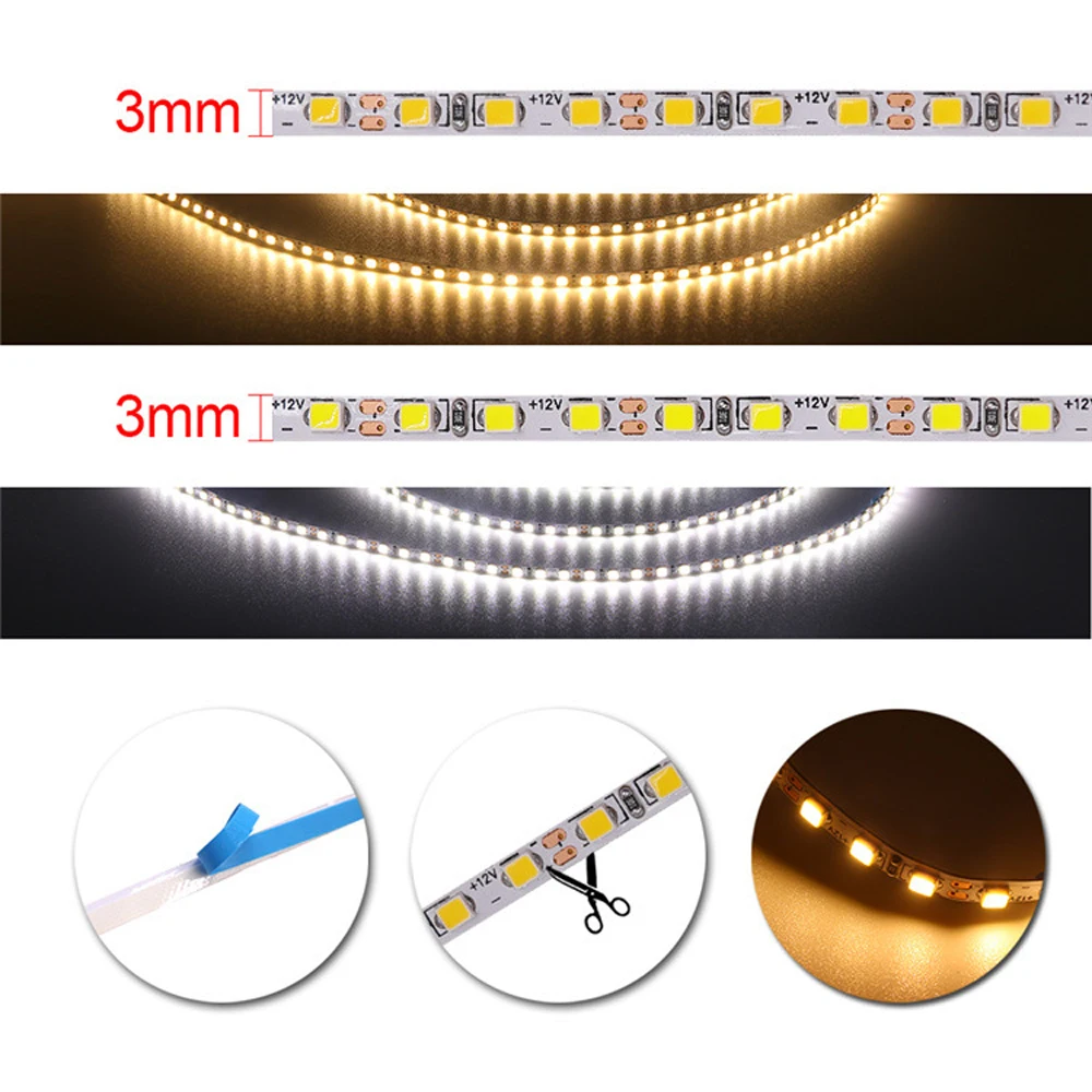 12V 24V SMD 2835 elastyczna taśma Led światła 3mm 4mm 5mm 6mm 8mm 10mm 15mm lampa szerokokątna paski świetlne kuchnia Home Decor 5 m/rolka