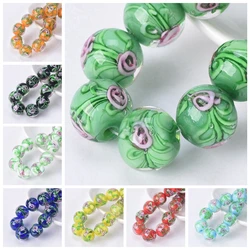 Round 12mm Flower Pattern Handmade Lampwork Glass Loose Beads For Jewelry Making DIY Crafts Findings