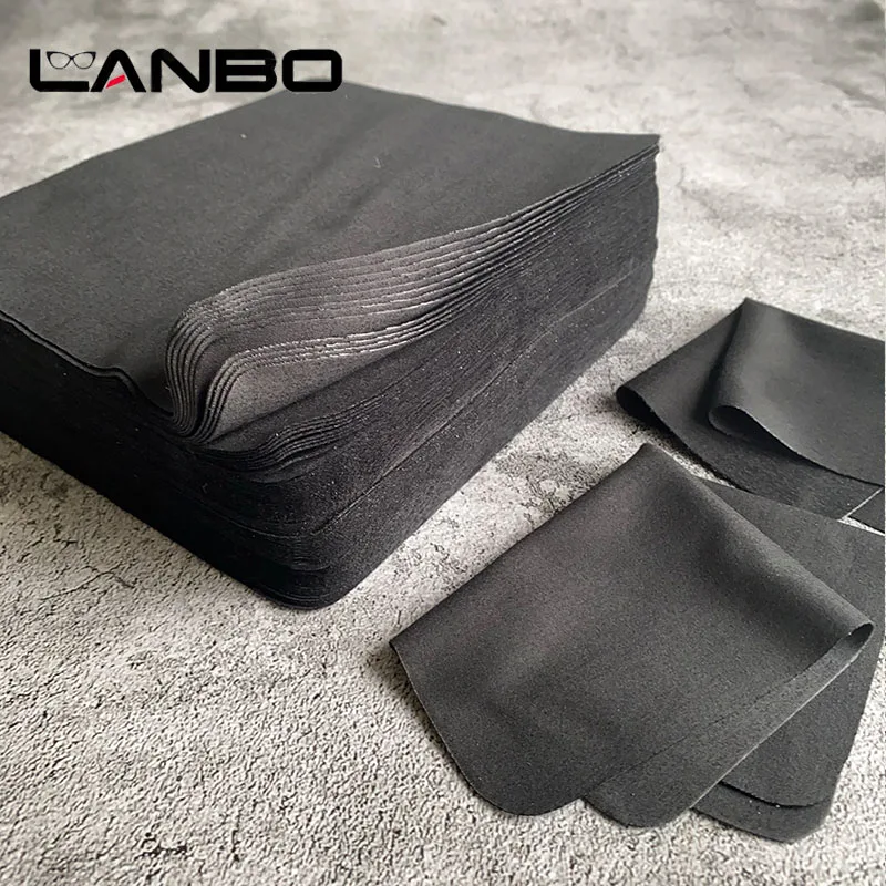LANBO 100 szt. Wysokiej jakości czarne ściereczki z mikrofibry 15*17cm do czyszczenia okularów, ekranów telefonów i soczewek.