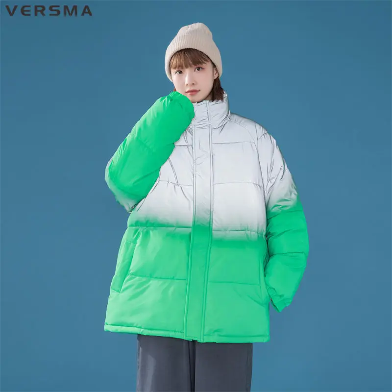 VERSMA Korean Harajuku Cotton Padded Warm Reflective Winter Jacket Coat Men Black Loose Hooded Thick Couple Jacket Men Parka 4XL