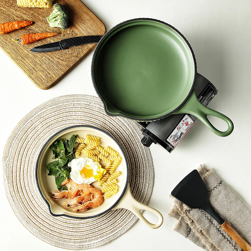 Ceramic Cookware Non-stick Pan Kitchen Thick Bottom Pan Breakfast Plate Uncoated Single Handle Pan High Temperature Omelette Pan