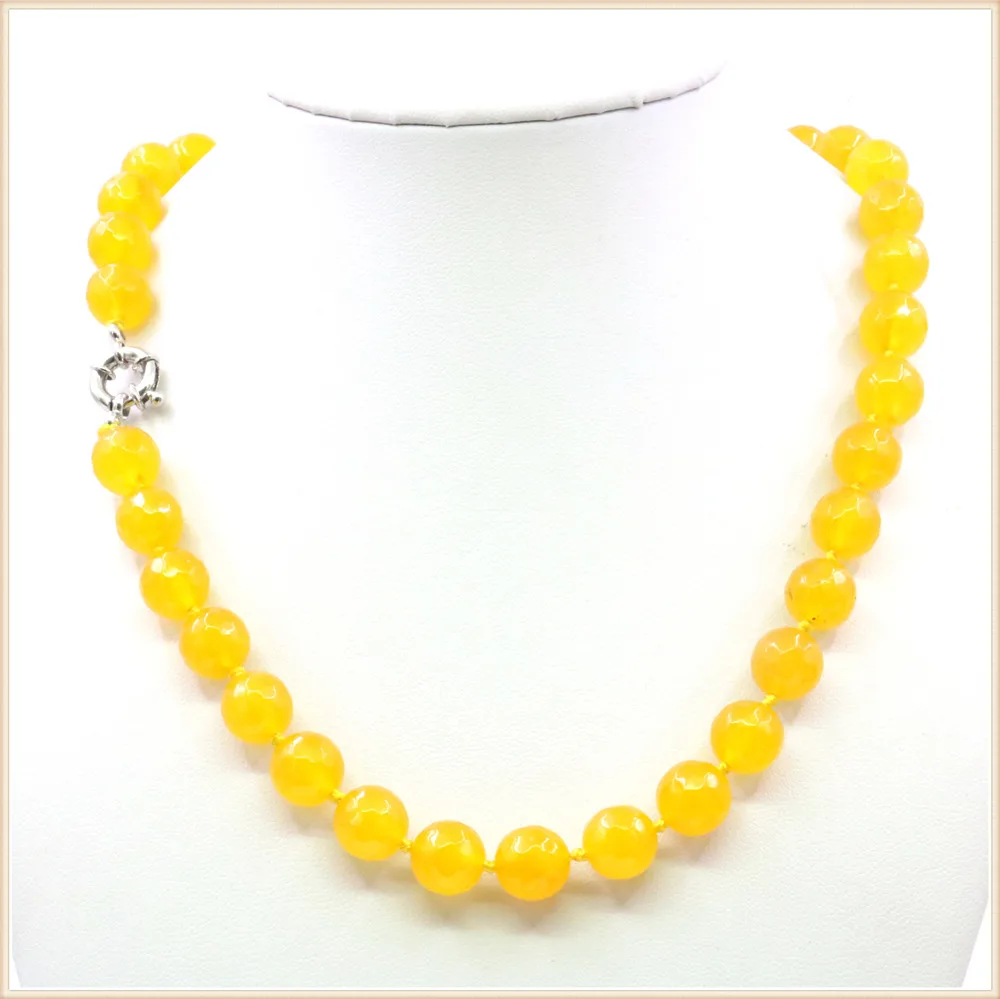 10mm Round Faceted Yellow Jades Chalcedony Necklace Natural Stone Steering Wheel Clasp Accessory Neckwear Jewelry Making Design