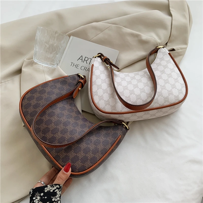 Burminsa Half Moon Small Handbags For Women 2023 Trend Luxury Designer Printed Ladies Purses PU Leather Underarm Shoulder Bags