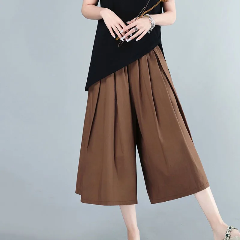 Cotton Culottes Khaki Wide Leg Pants women 2023 Summer 5XL Pantalones De Mujer Trousers Loose Casual Female Pants Skirt