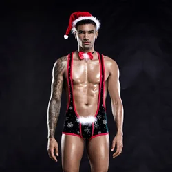 Mens Eye-catching Jungle Minkini Sexy Christmas Lingerie Role Play Party Santa Claus Outfit Set