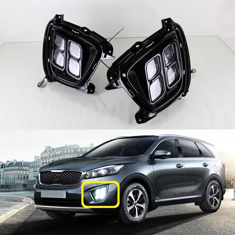 1 Set top quality LED DRL fog driving lights Daytime Running lights lamps for new KIA Sorento 2015