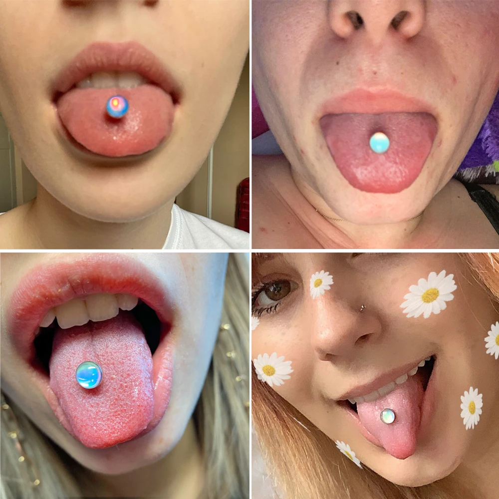1PC Anti-Allergy Surgical Steel  Tongue Barbell Piercings Flash Film Bling Bling Tongue Barbell Rings Fashion Piercing Jewelry