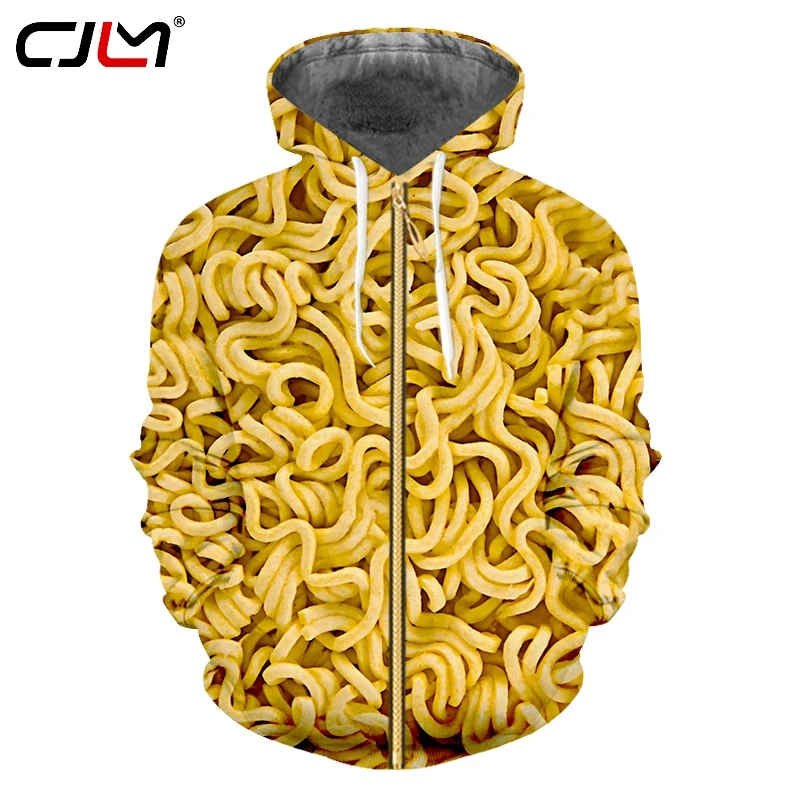 

CJLM Spring Man Long Sleeve Zip Hoodies 3D Printed Creative food instant noodles Large Size 5XL Men's Zipprt Coat