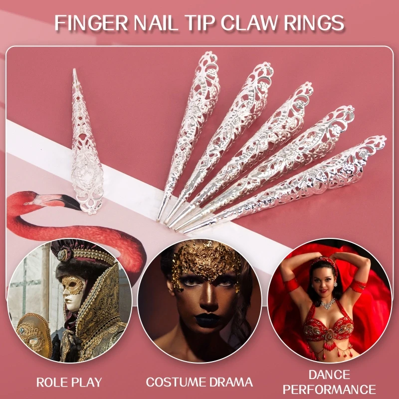 Fingertip Claw Rings Nails Decoration Chinese Finger Claws Belly Dance Finger Nails Full Finger Rings False Long Nails