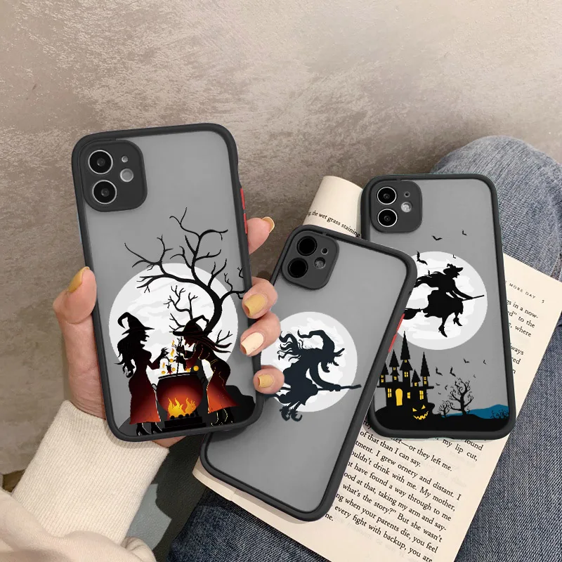 Witch Riding Broom Camera Protection Phone Cases For iPhone XR XS X 16 15 14 11 13 12 Pro Max 8 7 Plus SE Shockproof Back Cover