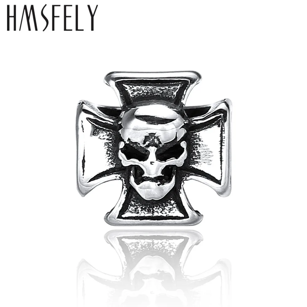 HMSFELY 316l Stainless Steel Cross Skull Pattern Beads Accessories For DIY Leather Bracelet Jewelry Making 8mm Big Hole Bead