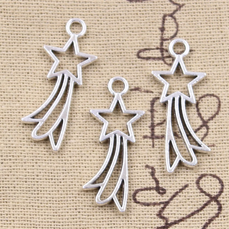 15pcs Charms Rising Stars 31x13mm Antique Silver Color Plated Pendants Making DIY Handmade Tibetan Silver Color Finding Jewelry