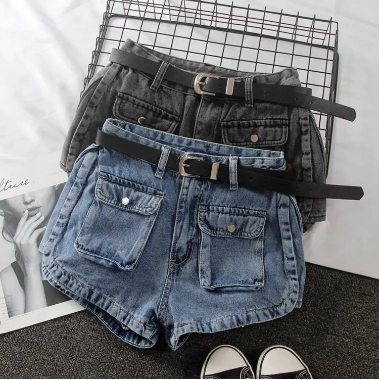 

Washed White Small Pocket Denim Shorts 2021 New High Waist Slim Slim Sexy Overalls Shorts Tide