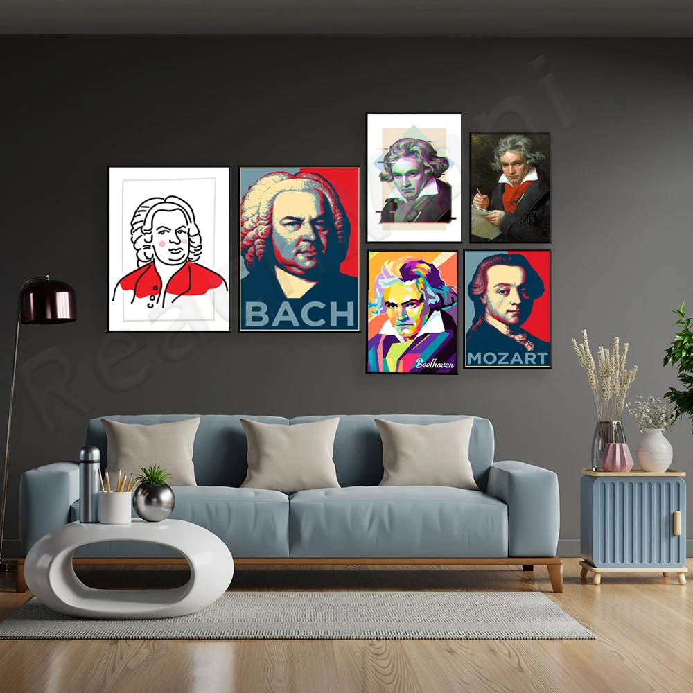 Beethoven, Mozart, Bach, Chopin music composer prints, classical music, music composer, musician, genius, symphony music poster