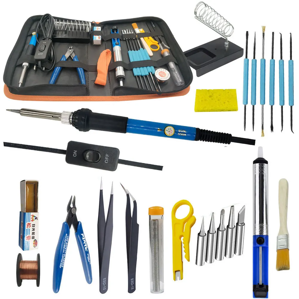 60W Electric soldering iron kit with multimeter for electronics soldering iron set adjustable temperature 110V 220V tool kit