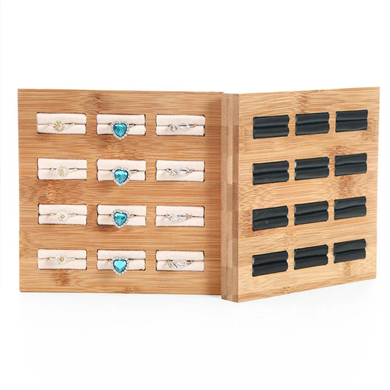 New Arrival Bamboo 12 Grids Rings Jewelry Display Tray Pendants Rings Jewelry Props Simple Jewelry Packaging Sales Ring Tray
