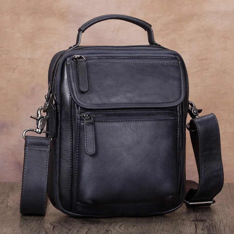 Imagem -05 - Retro Bolsa de Couro Genuíno dos Homens de Negócios Artesanal Ombro Mensageiro Bolsa Masculino Pequenas Bolsas Crossbody Bolsas Primeira Camada