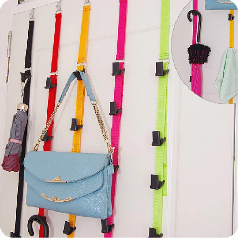 Adjustable Nail-Free High-Strength Door-Back Hook Coat Hanger Multi-Purpose Hook Belt Behind The Door Lanyard Hat Clothes Rack