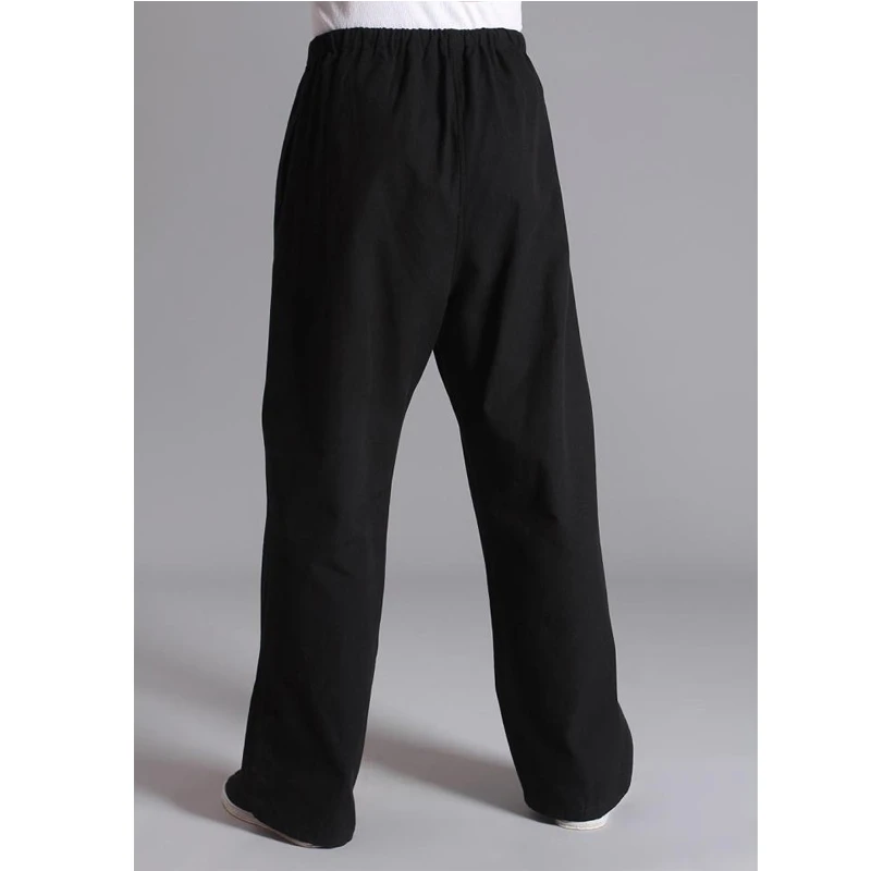 Lange Hosen schwarz Männer hosen Baumwolle Traditionellen Chinesischen männer Kung Fu Hosen Wu Shu Tai Chi Elastische Taille Lose jogger männer