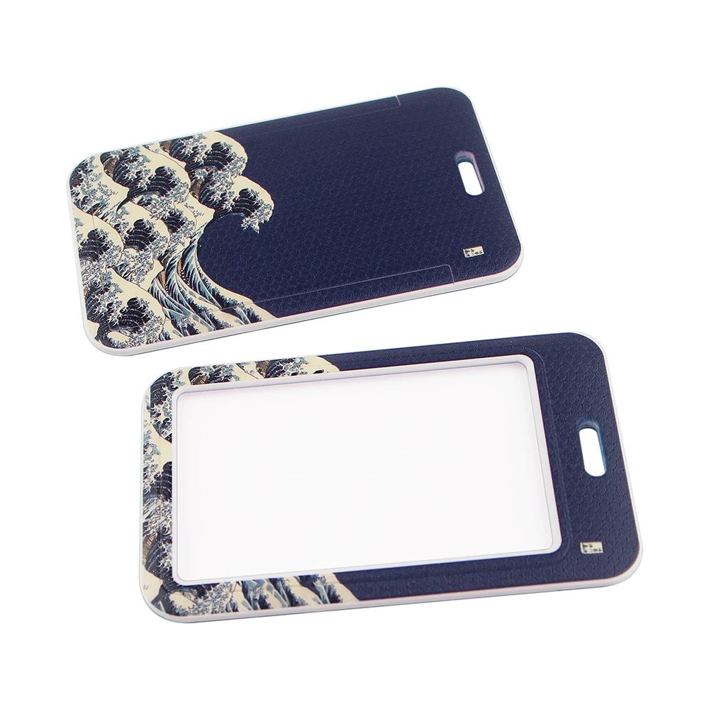 ER511 Blue Waves Painting Art Buckle Lanyard Credit Card ID Holder Bag Student Travel Bank Bus Business Card Cover Badge