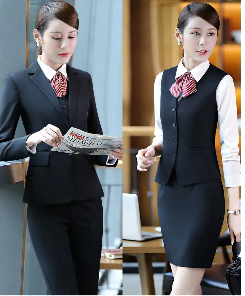 IZICFLY Autumn Winter New Style Black Woman Suits Lady Office Uniform Business Blazer Set With Trouser Elegant Slim Work Wear