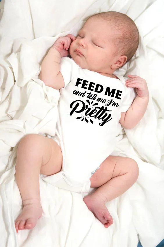 

Feed Me and Tell I'm Pretty Summer Funny Nweboen Baby Short Sleeve Romper Clothes Infant FashionBoy Girl Jumpsuit Outfit