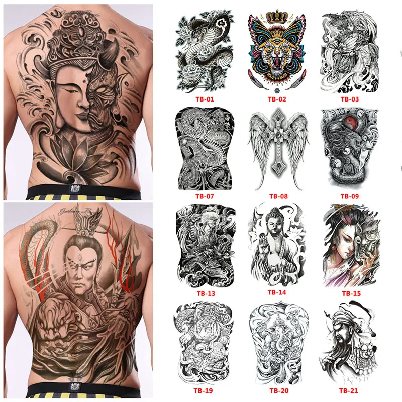 Wasserdichte, große, vollflächige Brust-Tattoos, große Tattoo-Aufkleber, Fisch, Wolf, Tiger, Drache, temporäre Flash-Tattoos, cool für Männer und Frauen – Detail 3