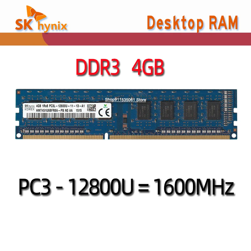 

Sk Hynix ddr3 rams 4GB PC3L-10600U 1RX8 PC3-12800U-11 1333MHz 1600MHz memory 240pin DESKTOP