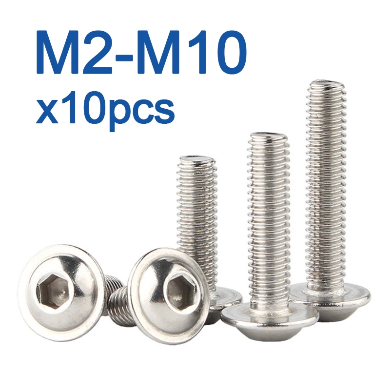 10pcs/lot M2 M2.5 M3 M4 M5 M6 M8 M10 A2-70 Stainless Steel Hexagon Socket Button Head Screws With Collar Bolt