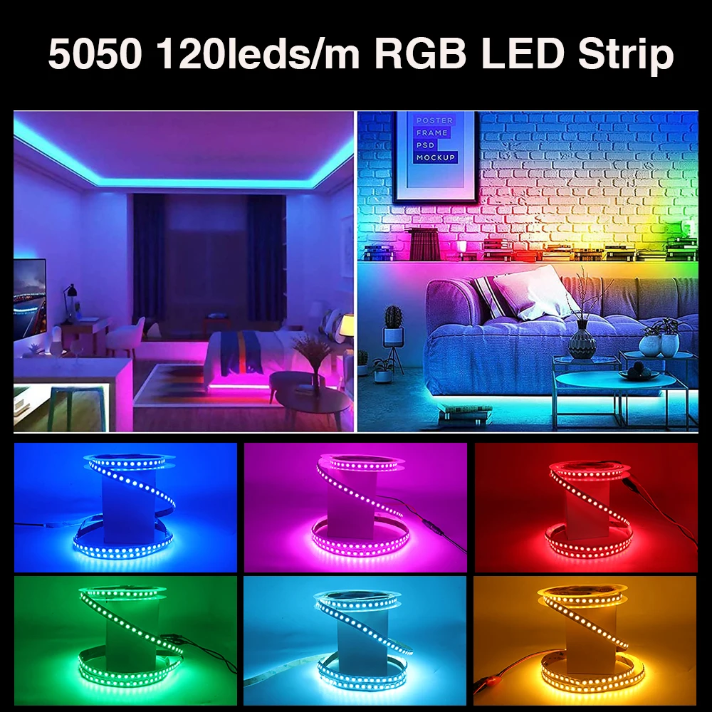 5050 RGB Led Strip 12V High Brightness SMD 5054 2835 120 240LEDs/M White Red Blue Pink Yellow Flexible Ribbon Tape Light Lamp 5m