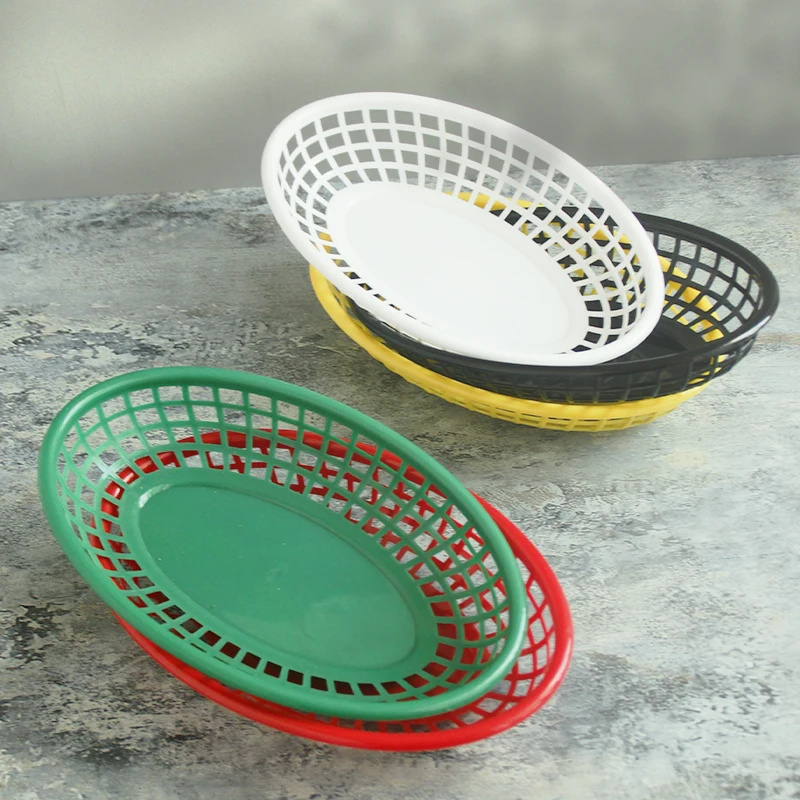 6 -12pcs Oval Food Basket Hamburger Dinner Plates Set Plastic Fast Food Trays Restaurant BBQ Dinner Plate Serving Tray  Green