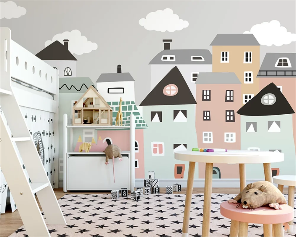 Beibehang Custom moderne handgeschilderde kleine verse huis kinderkamer slaapkamer tv achtergrond papel de parede 3d behang