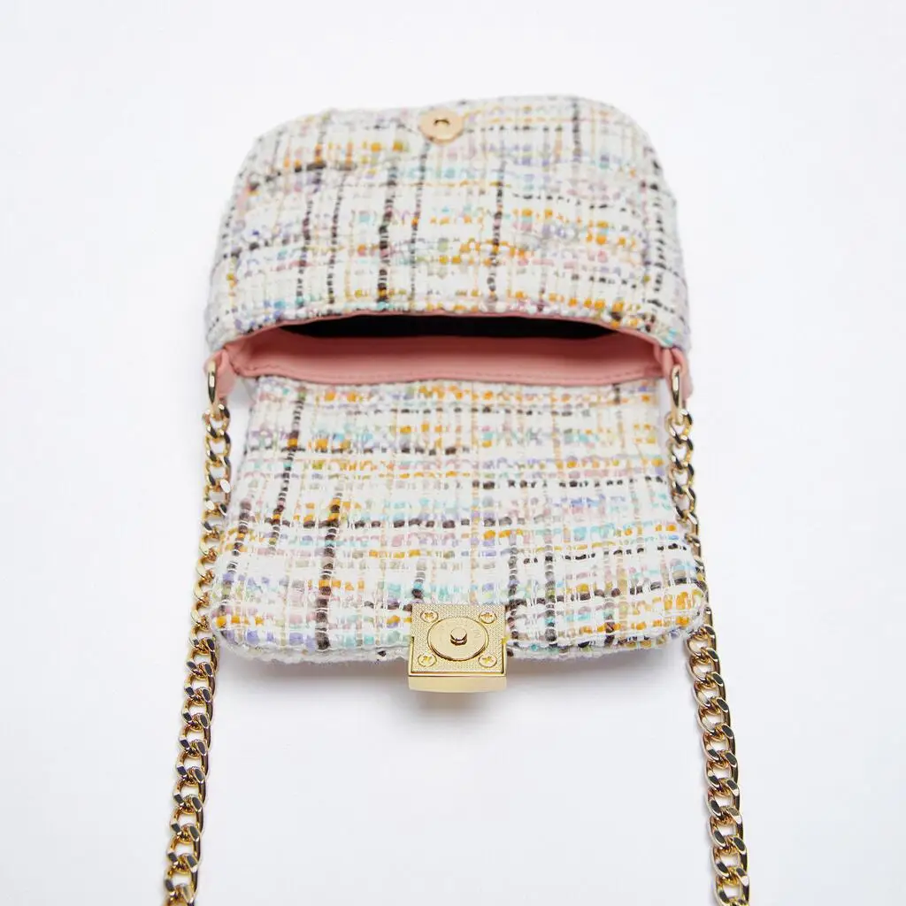 Winter Gentle Style Border Tweed Crossbody Bag Women Fashion Woolen Chain Shoulder Bag Designer Lady Square Handbag Purse