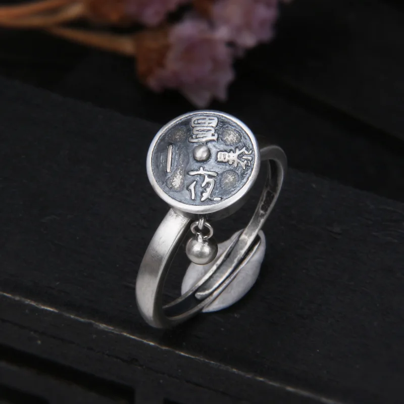 

100% S925 sterling silver female court vintage Thai silver time to run prayer wheel opening ring