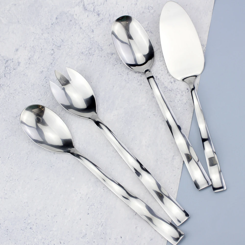 Multi-functional 11 Utensils Wave Style Cutlery Set Mirror Stainless Steel Salad Dinnerware Dishwasher Flatware For Kitchen Home