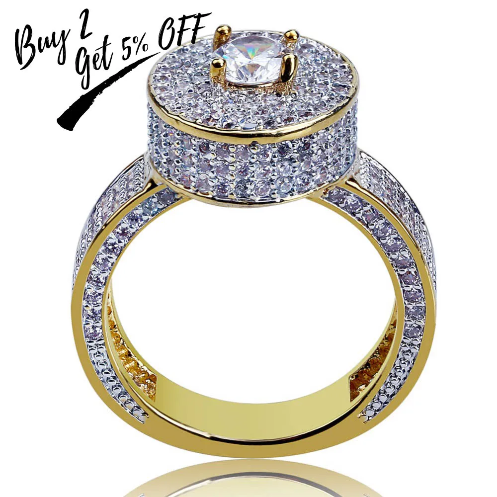 TOPGRILLZ New Style Fashion Hip Hop Gold Color Full Iced Out Bling Jewelry Ring Micro Pave Cubic Zircon Round Rings 7 8 9 10 11