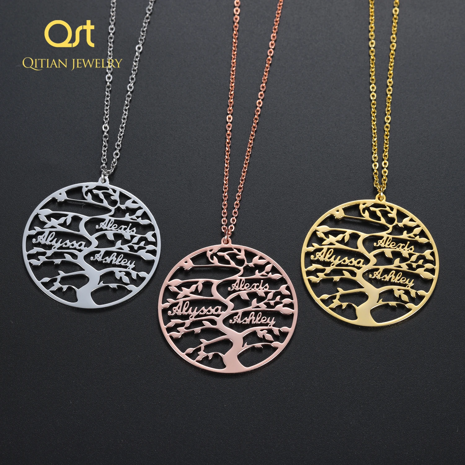 Personalized Family Tree Name Necklace Stainless Steel/Tree of life necklace jewelry for Women Men/Custom Made with up to 4 Name