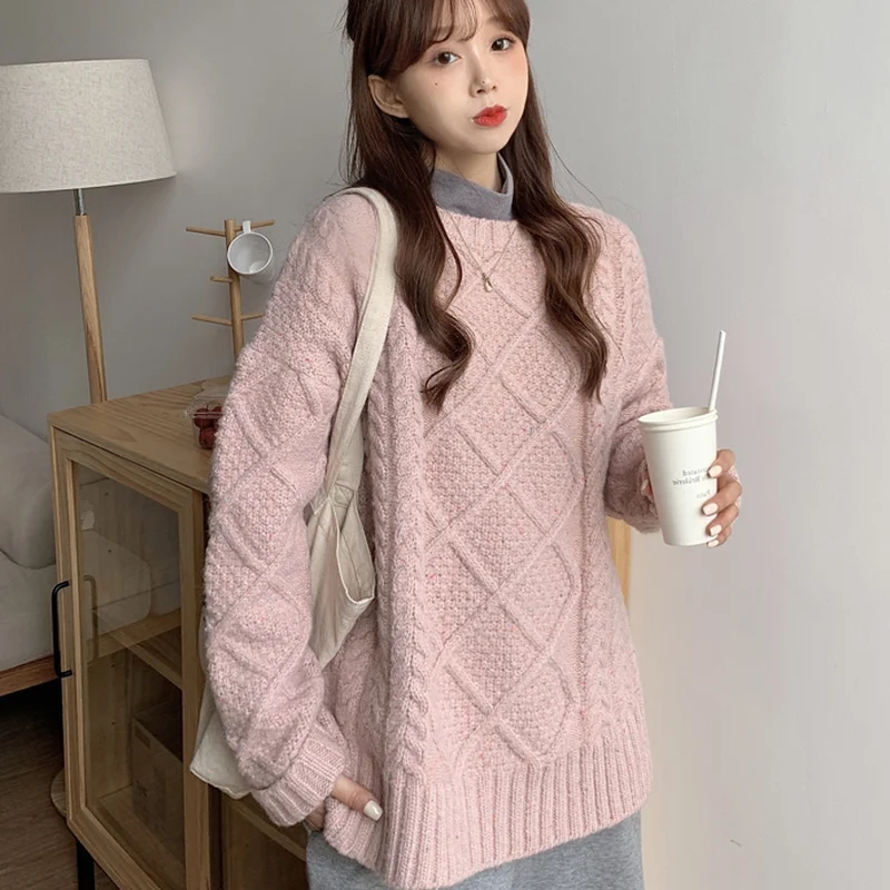 Thick Pullovers Women O-neck Sweaters Japan Preppy Solid Simple Loose Thermal Long Sleeve Knitwear Ins Sweet Popular Winter Cozy