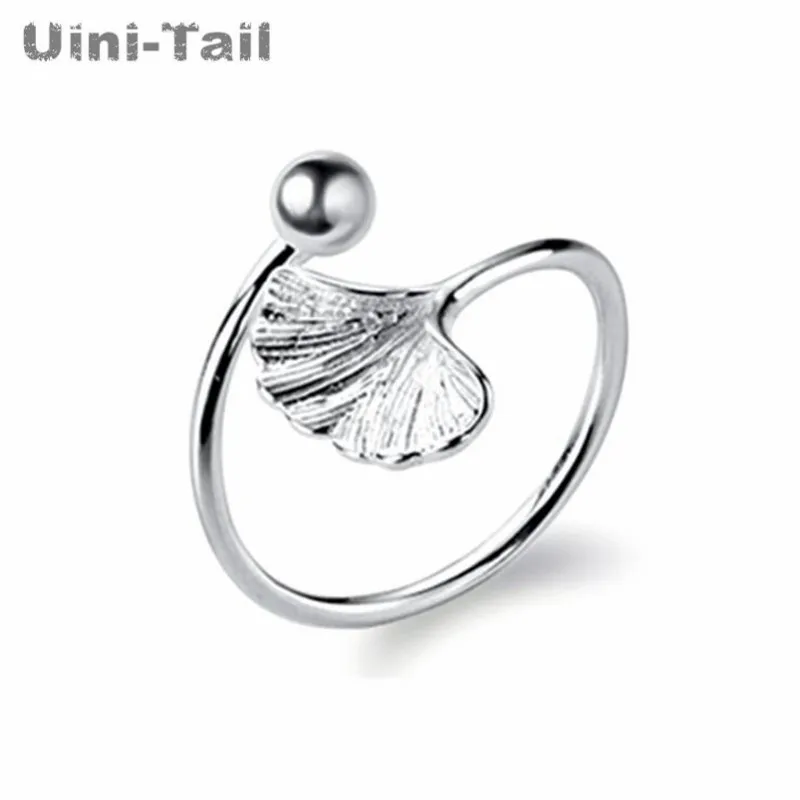 Uini-tail offre spéciale nouveau 925 argent tibétain Simple feuille de Ginkgo anneau frais mode feuille anneau ouvert bijoux de haute qualité ED650