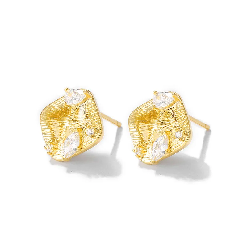 Factory Wholesale Gold Color Brass and Zircon Stud Earrings With S925 SLIVER PIN Earring Jewelry Making Supplies Diy Accessories