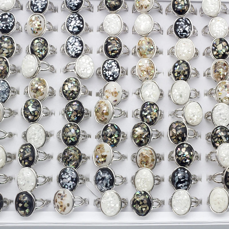 20pcs Brand NEW Oval Natural Shell Rings For Women Unique Jewelry Wholesale Stone Rings