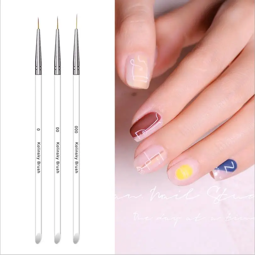 

3PCS Nail Art Brush Tools Set Crystal Handle Acrylic UV Gel Glitter Drawing Painting Brushes Carving Flower Pens Tools T0046