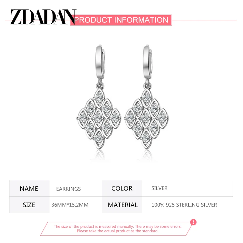 Zdadan 925ต่างหูทรงเรขาคณิตเงินสเตอริ่งสำหรับเครื่องประดับแฟชั่นสำหรับผู้หญิง