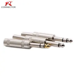 6.35mm  Mono/Three Poles Stereo Male Plug Connector  Nickel Plated Audio Speaker Plug With Spring