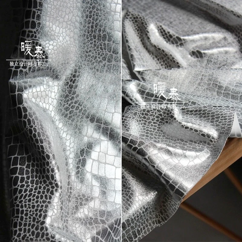 

Knit Stretch Fabric Silver Crocodile Skin Texture DIY Patches Bags Background Decor Tights Leggings Skirt Dress Designer Fabric