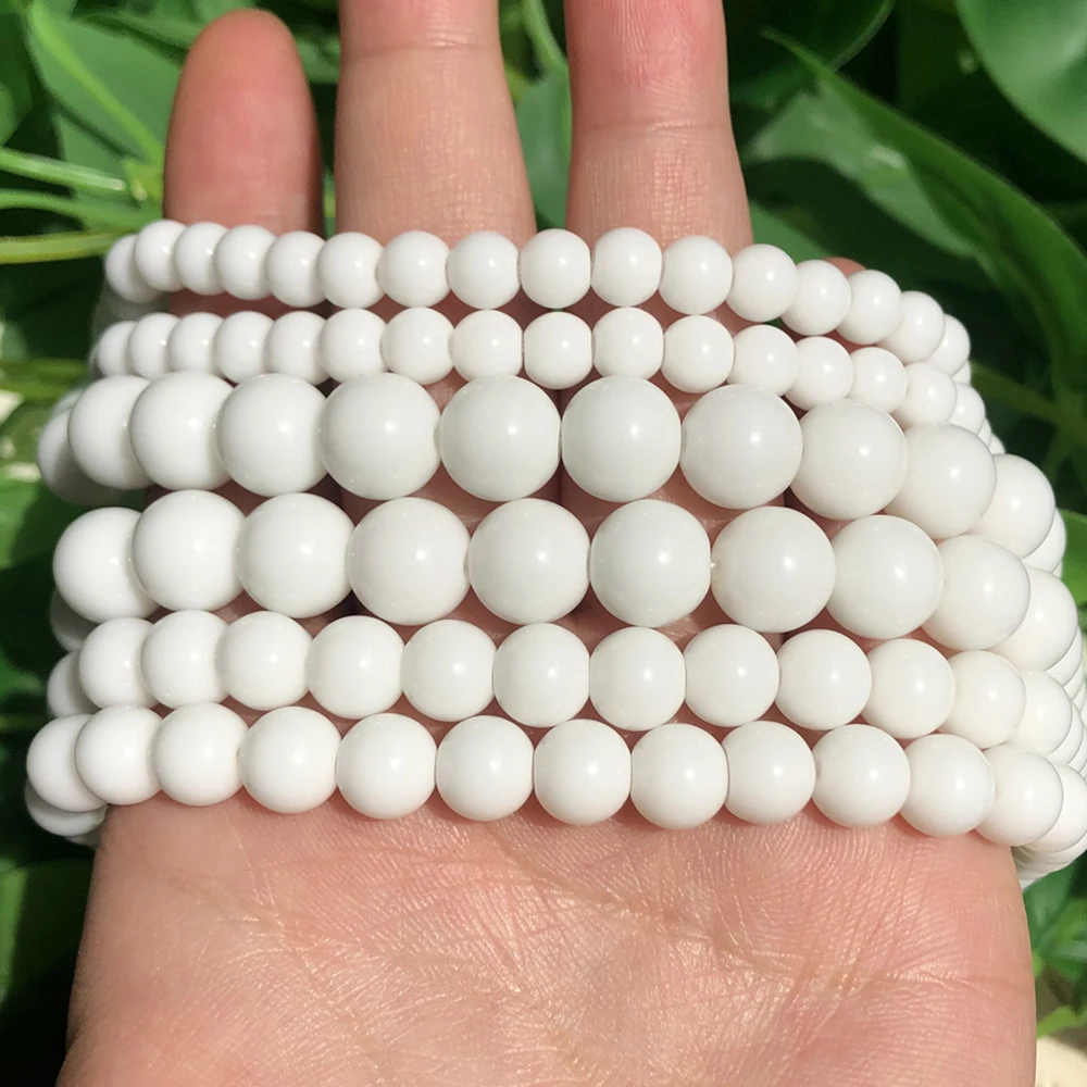 Natural White Agates Stone Smooth Round Beads For Jewelry Making 4/6/8/10/12mm Spacer Loose Beads Diy Bracelets Jewellery 15\